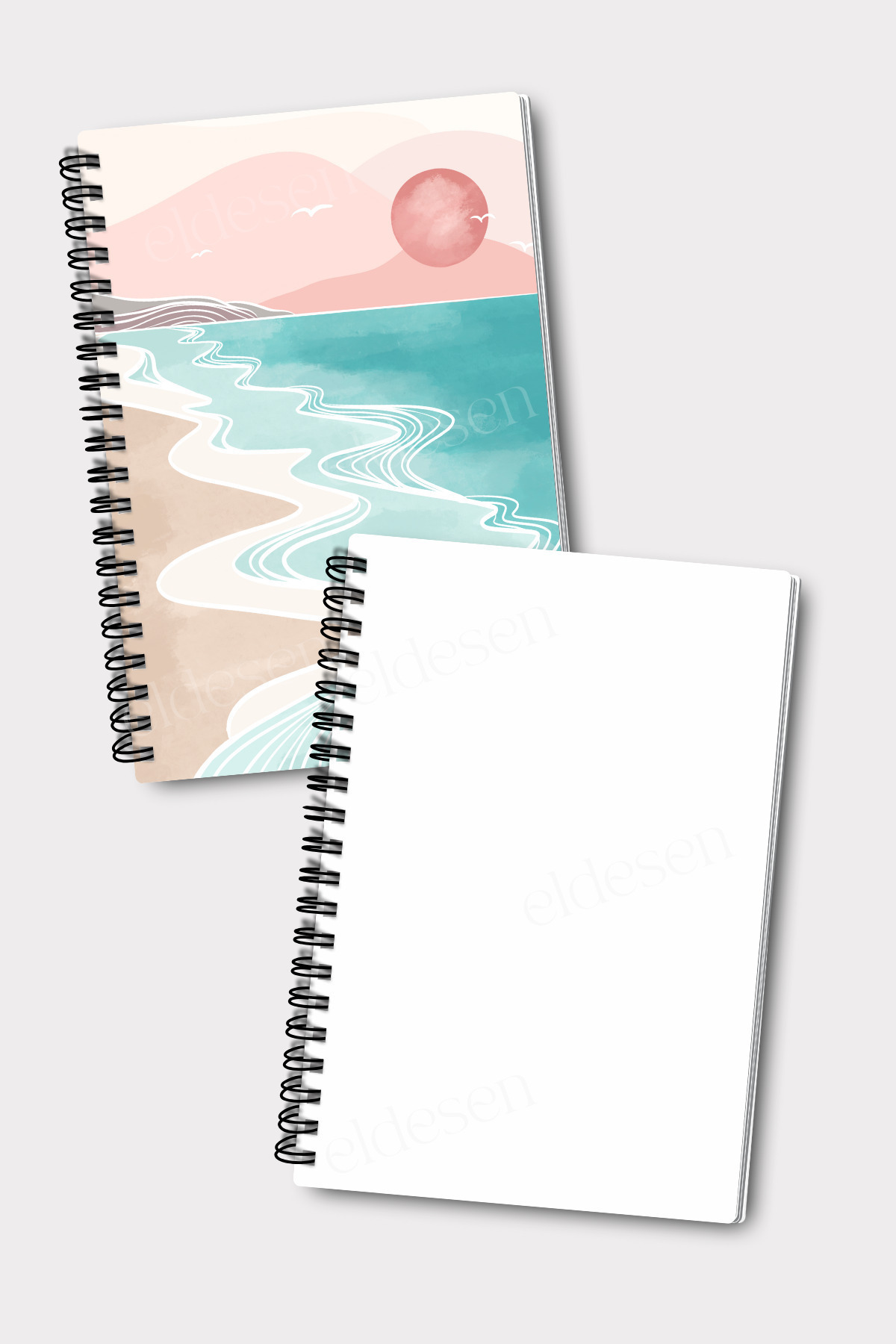 Eldesen Tasarım-Set of 2 Unlined Notebooks, A5 Size 50 Sheets 100 Pages Set of 2, Boholu 6