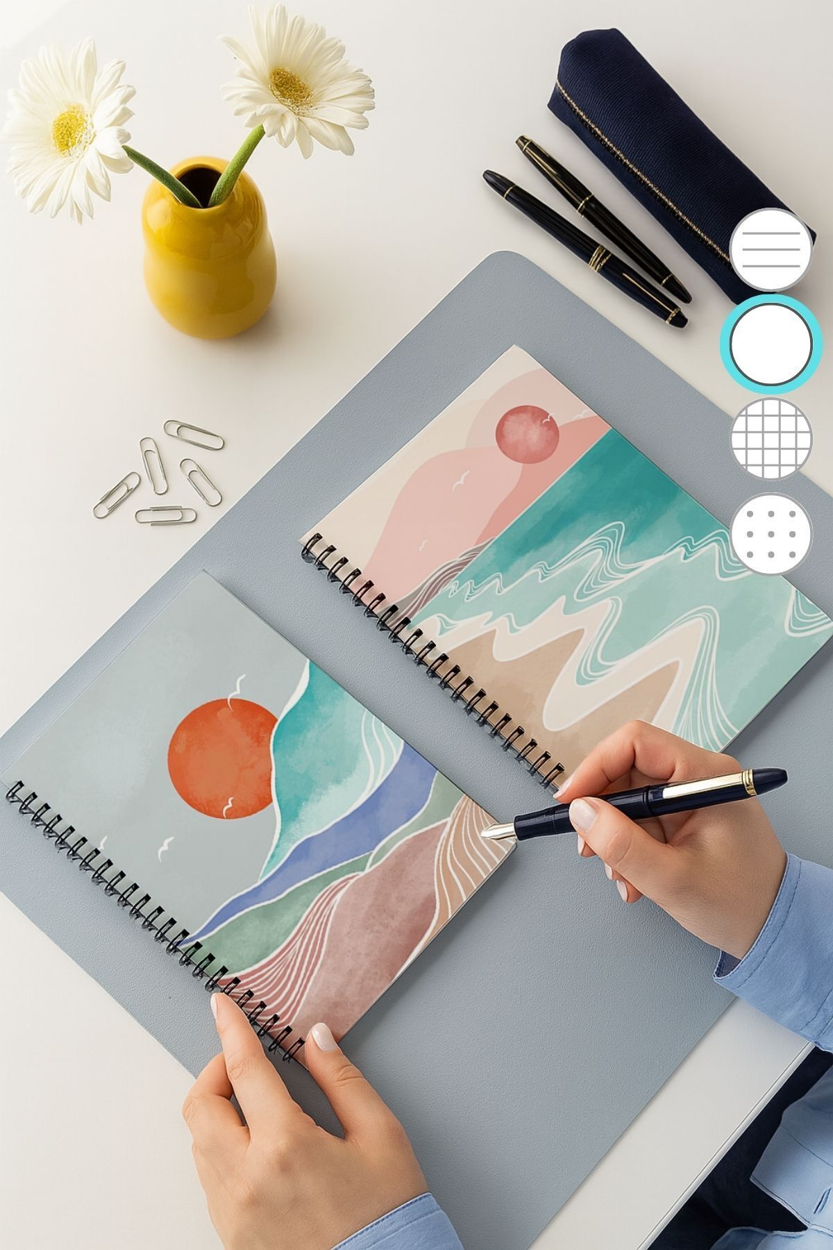Eldesen Tasarım-Set of 2 Unlined Notebooks, A5 Size 50 Sheets 100 Pages Set of 2, Boholu 1