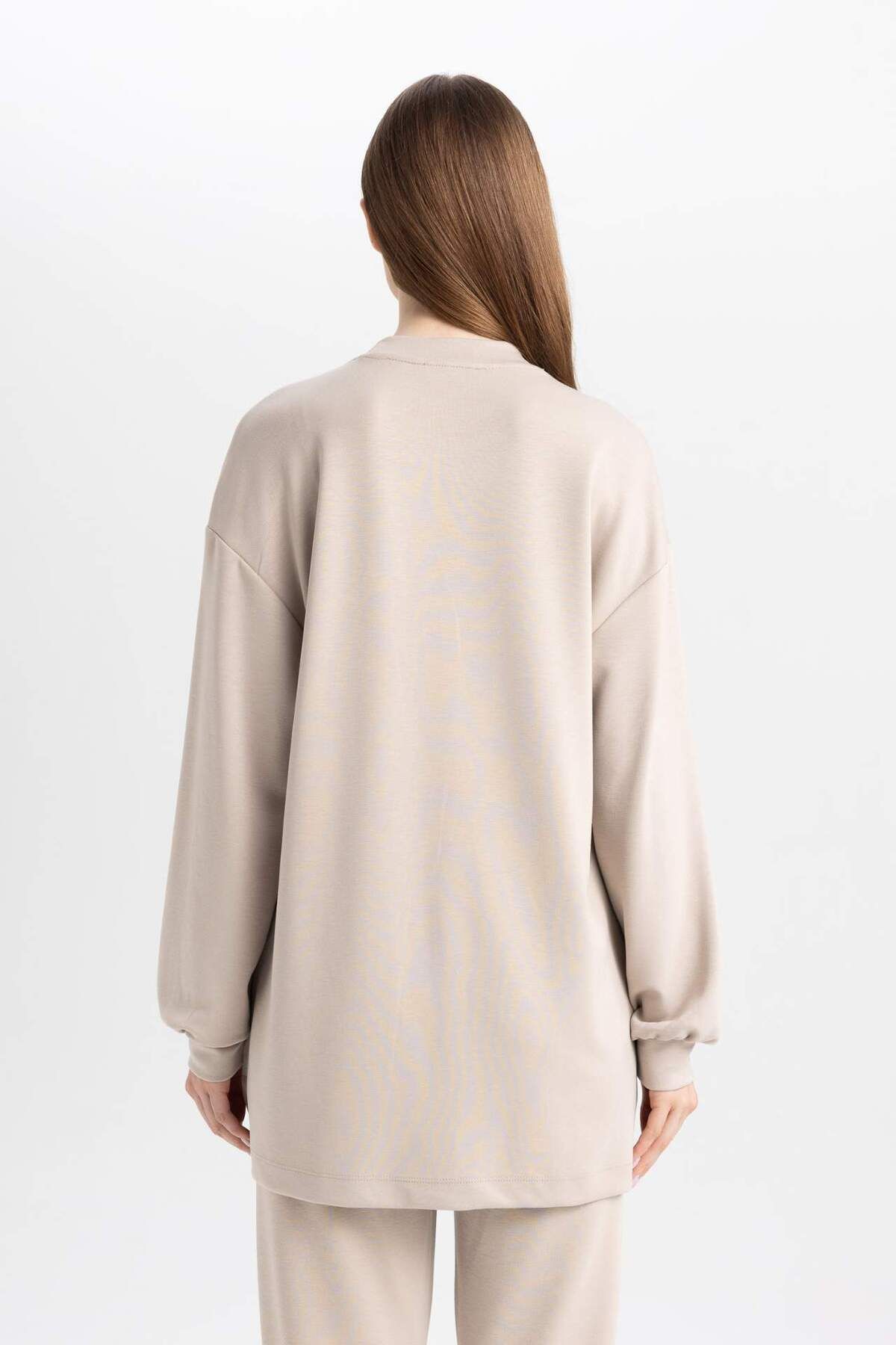 DeFacto-Regular Fit Crew Neck Kangaroo Pocket Basic Plain Sweatshirt Tunic B0039Ax24Au 6