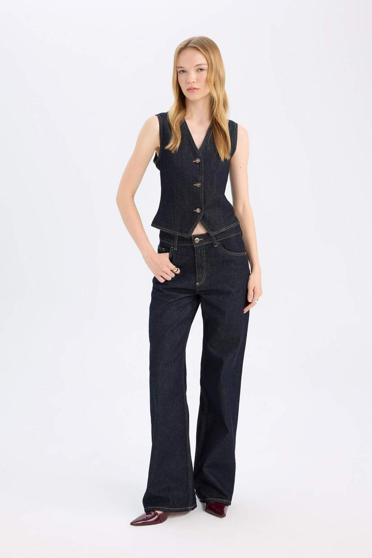 DeFacto-Buttoned Blazer Jean Vest D5820Ax24Wn 4