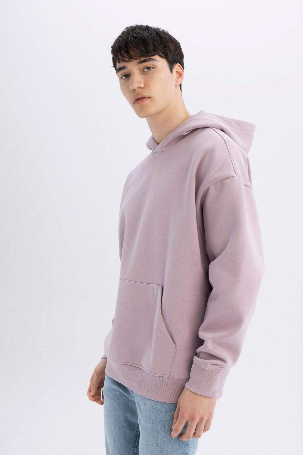DeFacto-Übergröße Fit Wide Fit Kapuzenpullover Känguru Tasche Basic Plain Sweatshirt A4331ax24au 6