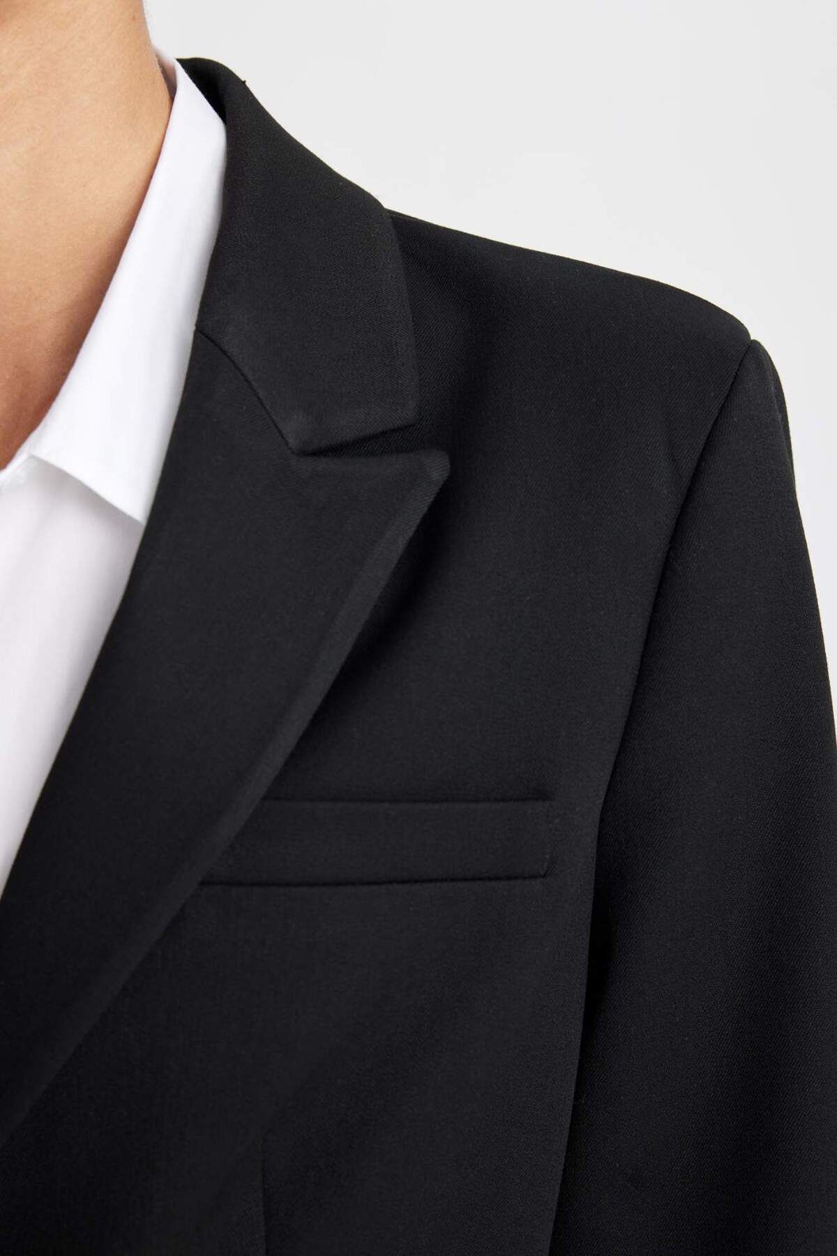 DeFacto-Fitted Jacket Collar Button Basic Plain Blazer Jacket D3157Ax24Wn 5