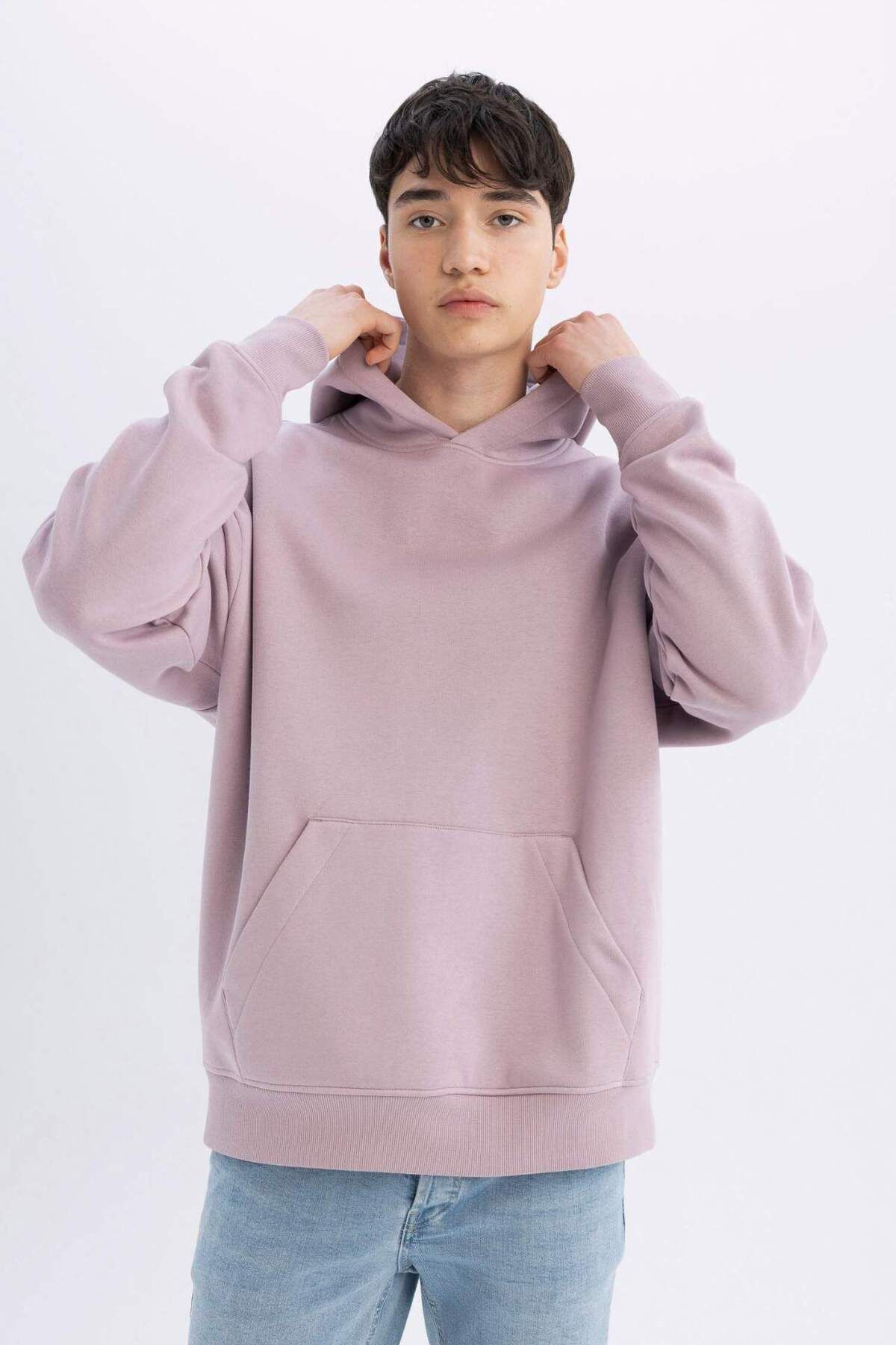 DeFacto-Übergröße Fit Wide Fit Kapuzenpullover Känguru Tasche Basic Plain Sweatshirt A4331ax24au 7