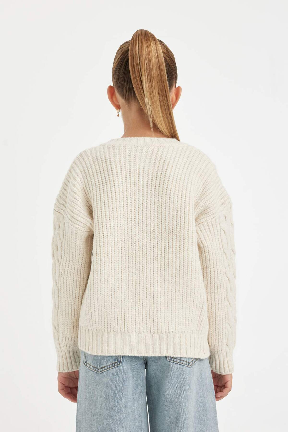DeFacto-Dievčenský pletený sveter Crew Neck Cardigan C6937A824AU 6