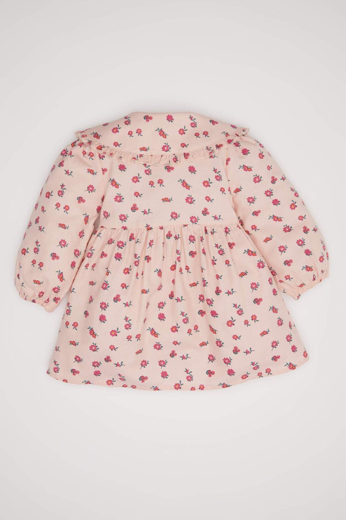 Defacto Kız Bebek Geniş Yaka Düğmeli Çiçekli Uzun Kollu Twill Elbise D2545A524AU fotoğrafı 5 (önizleme)