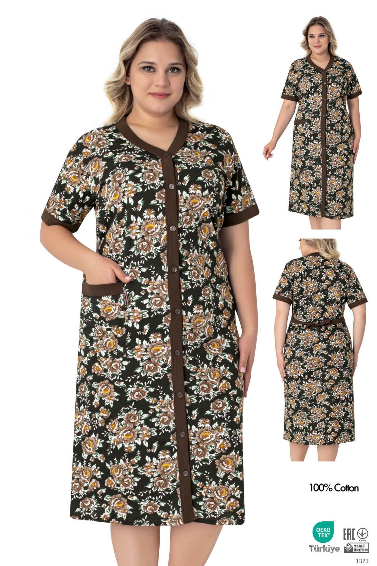 ROMEO LİFE-Women's Large Size Cotton Combed Fabric Buttoned Summer Dress 4180 1