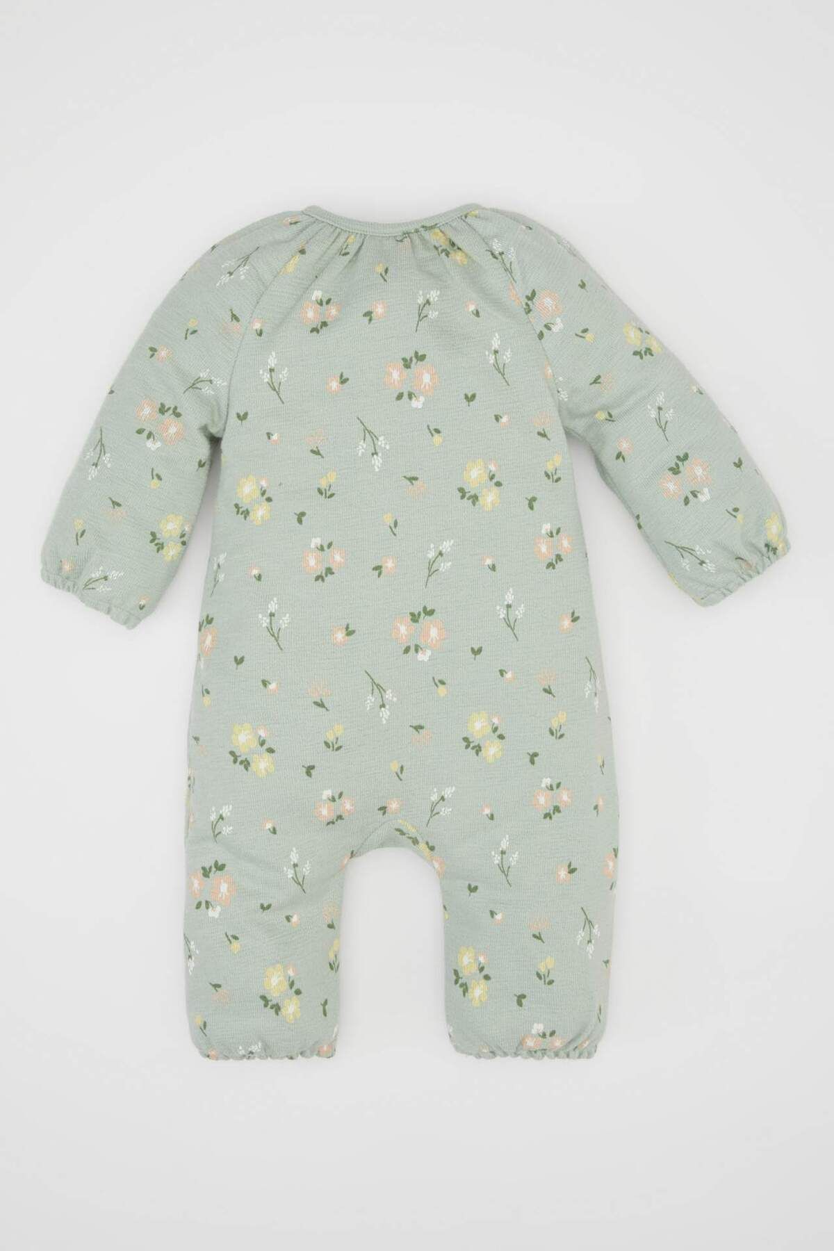 DeFacto-Baby Girl Newborn Green Buttoned Floral Print Long Sleeve Jumpsuit D4110A524Wn 5