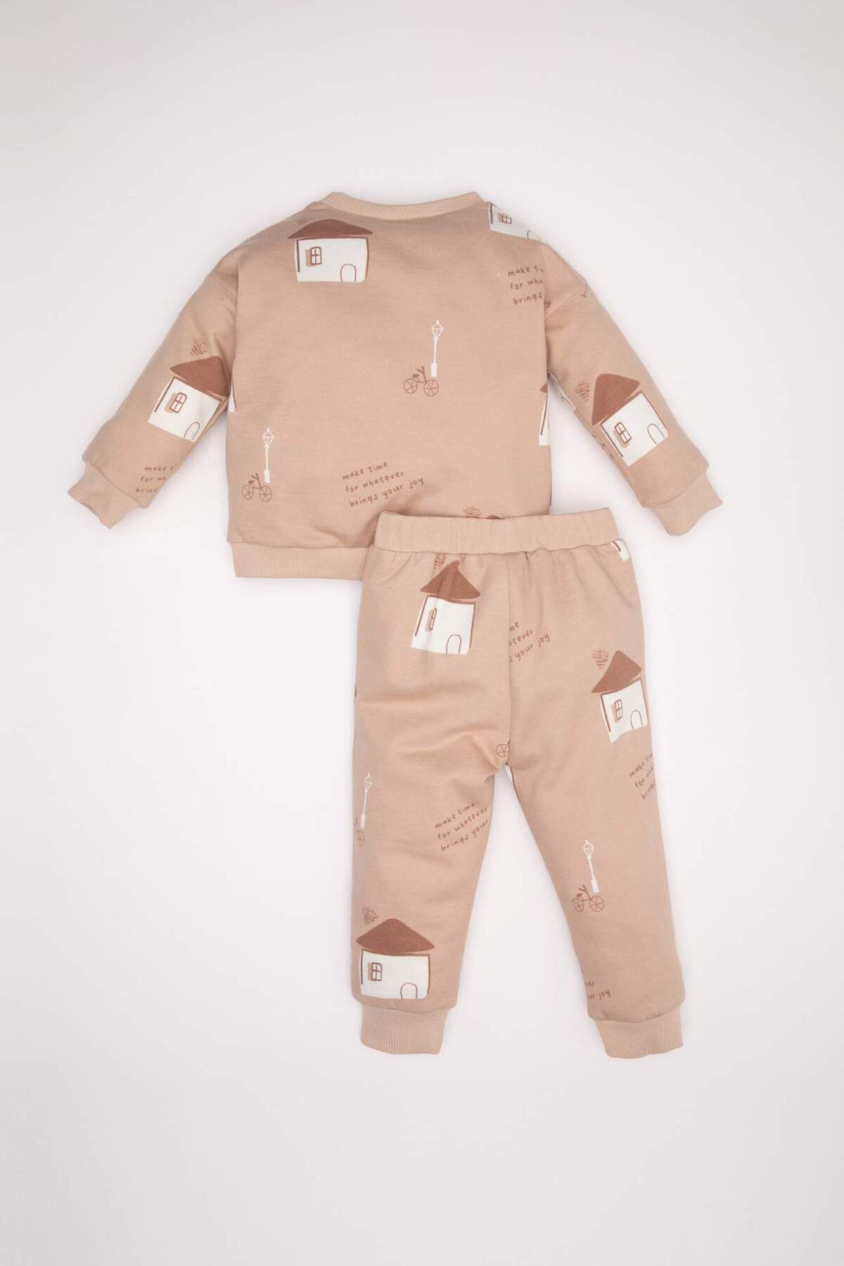 DeFacto-Baby Boy 2 Piece Set Patterned Crew Neck Sweatshirt Elastic Waist Jogger Sweatpants D4692A524Au 6