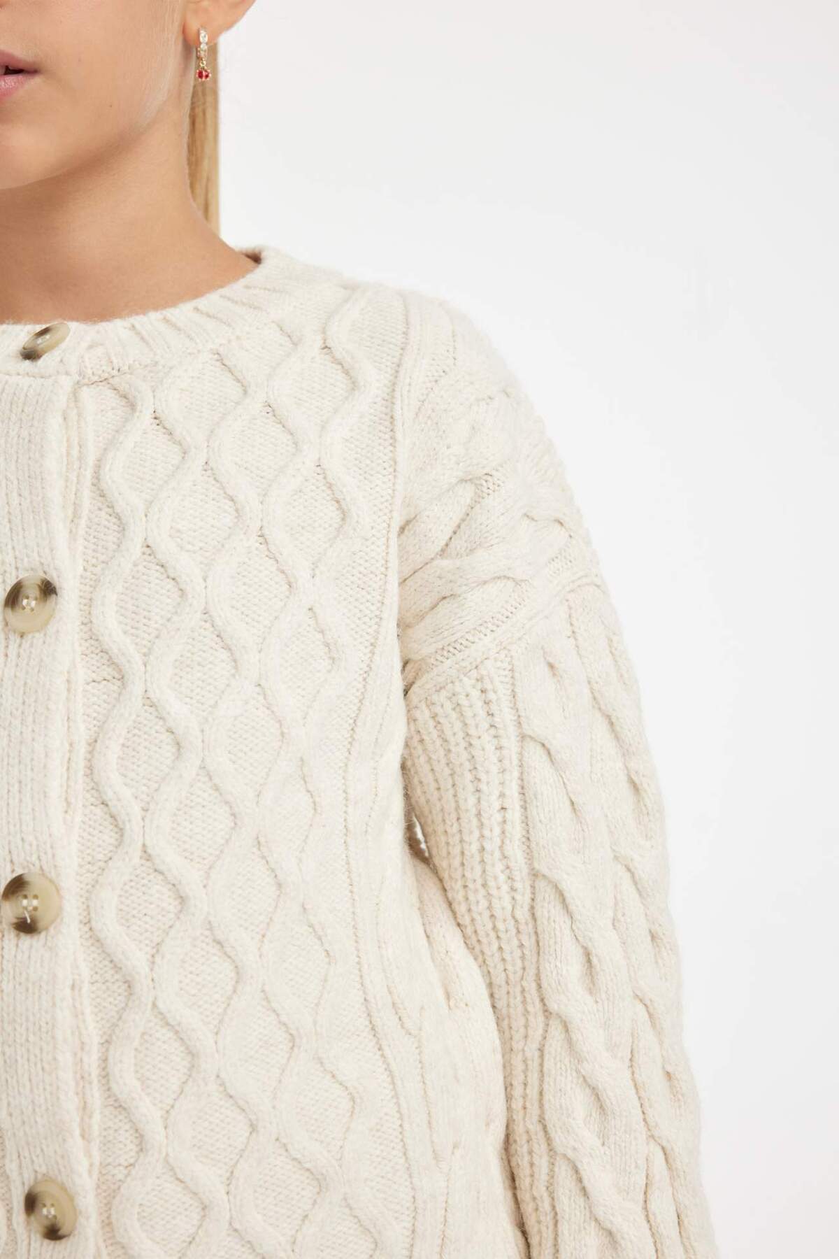 DeFacto-Dievčenský pletený sveter Crew Neck Cardigan C6937A824AU 5