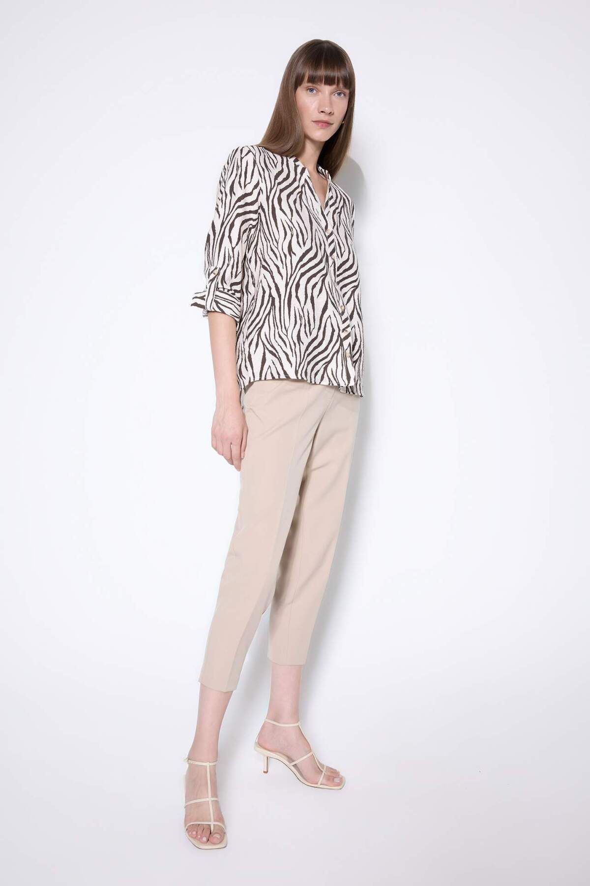 DeFacto-Apache Collar Patterned Long Sleeve Shirt - Regular Fit, Folded Sleeve and Button Detail D4901Ax24Au 2