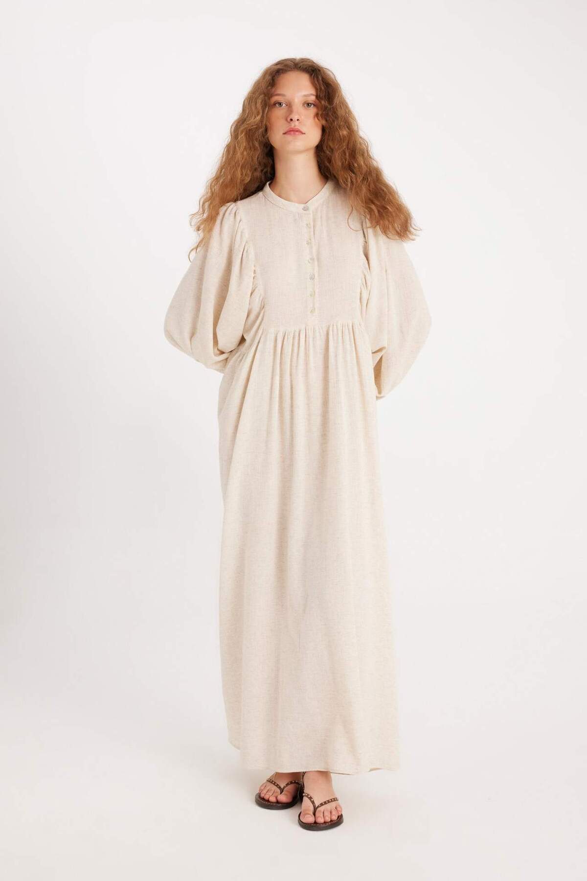 DeFacto-DeFacto Manuka Maxikleid aus Baumwolle mit vorspringendem Kragen – Langarm D4373AX24HS 4