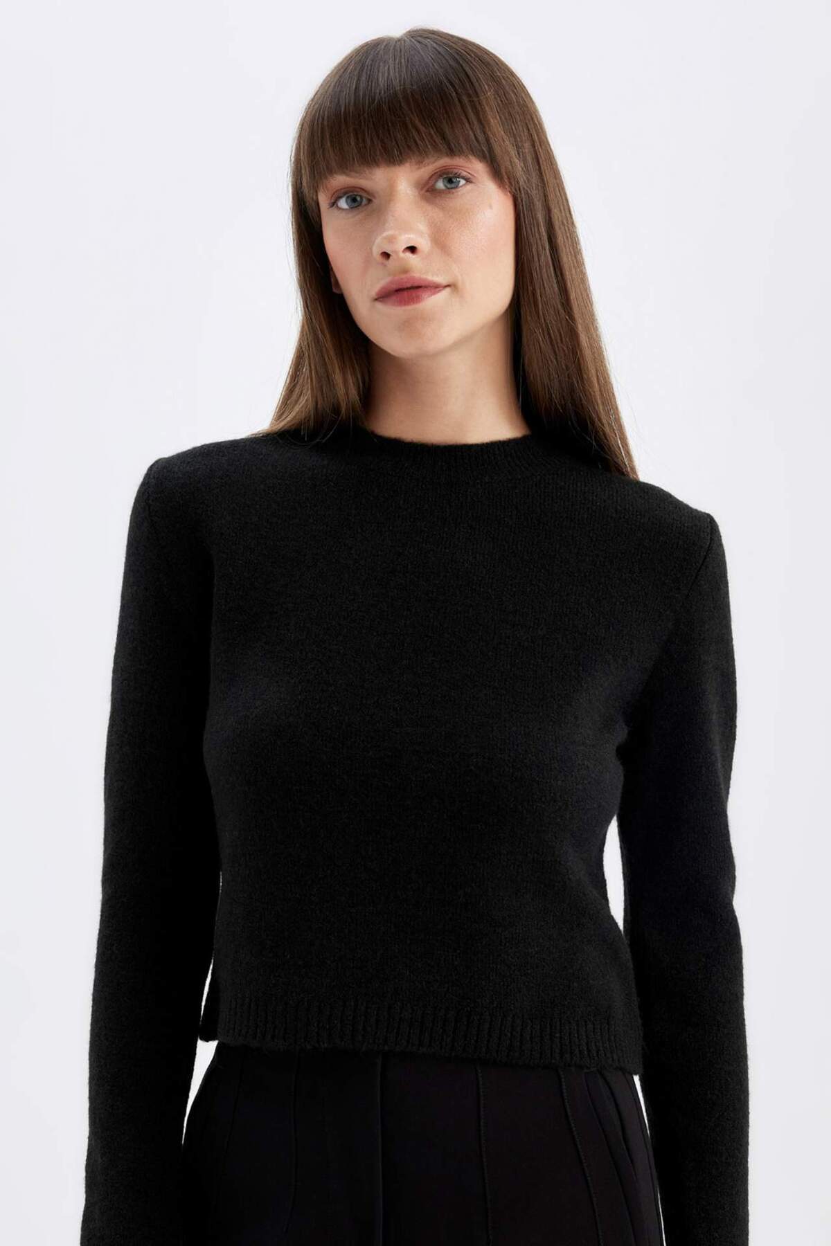 DeFacto-Regular Fit Rundhals Premium Basic Unifarben Crop Strickpullover C9047AX24WN 1