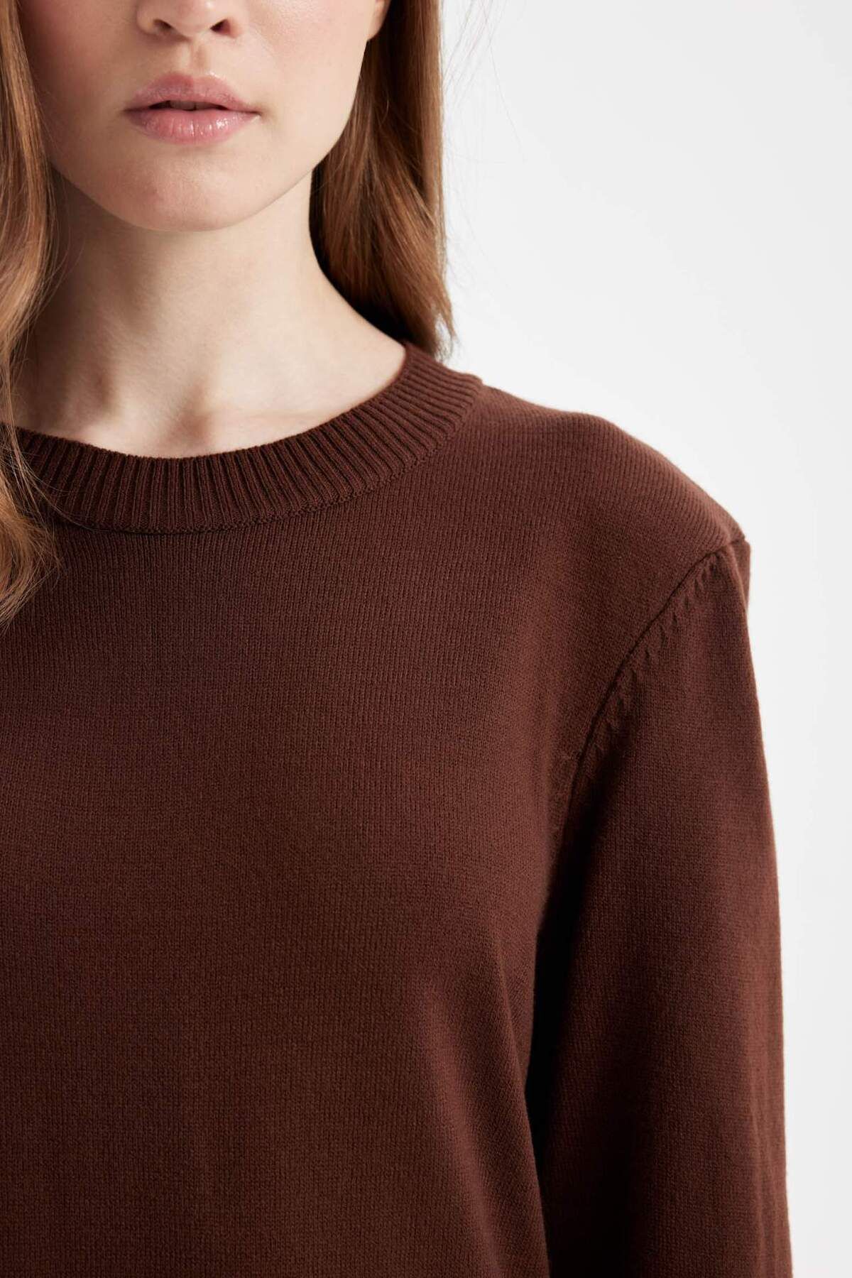 DeFacto-Crew Neck Slit Regular Fit Knitwear Tunic Sweater - H3431Az24Au 5