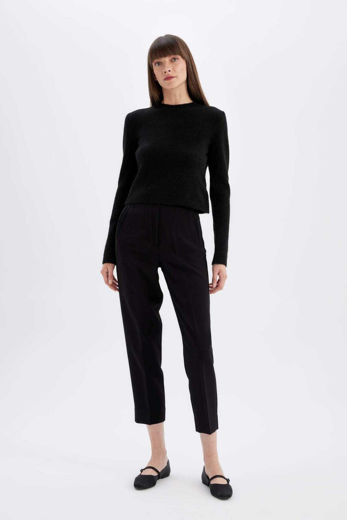 DeFacto-Regular Fit Rundhals Premium Basic Unifarben Crop Strickpullover C9047AX24WN 2