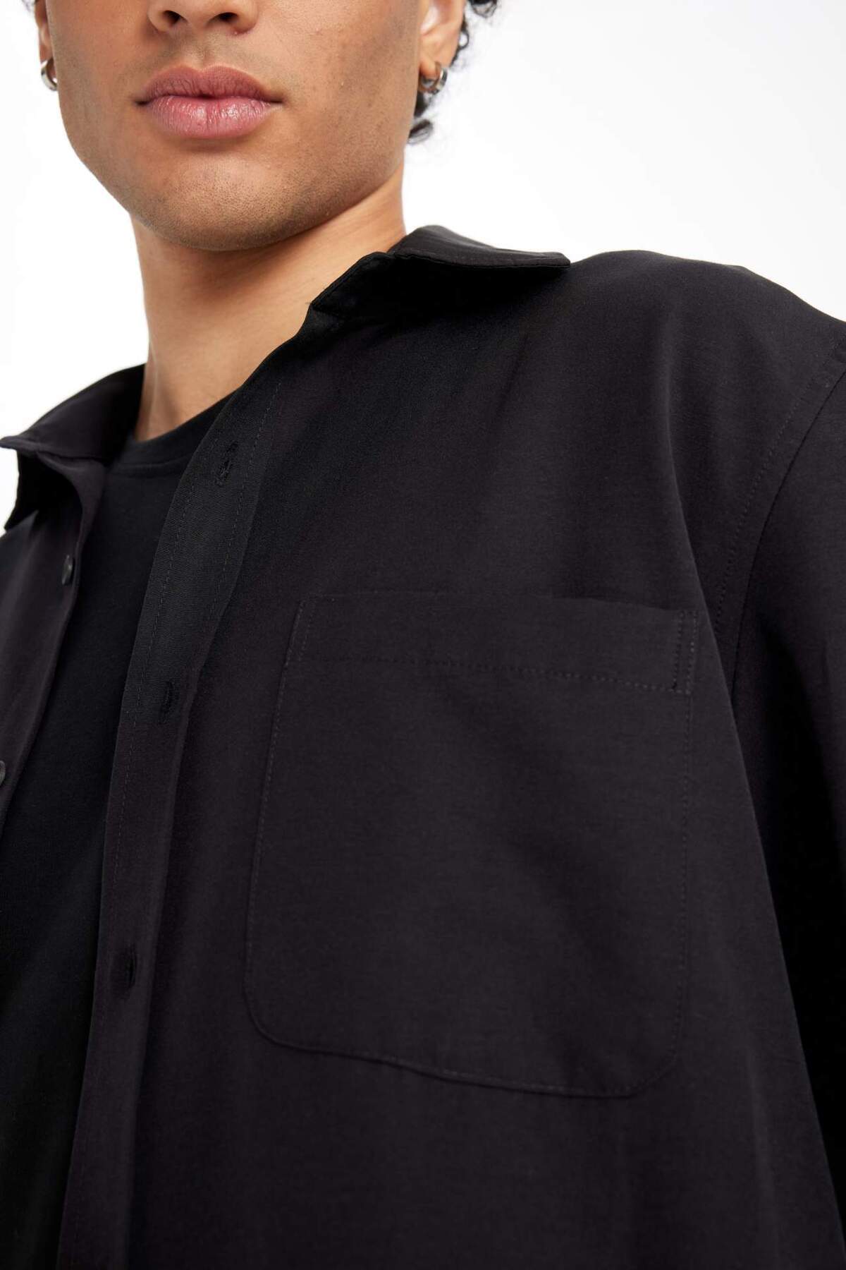 DeFacto-Einfarbige Baumwollmischung – Langarmshirt mit normaler Passform D4183ax24au 5