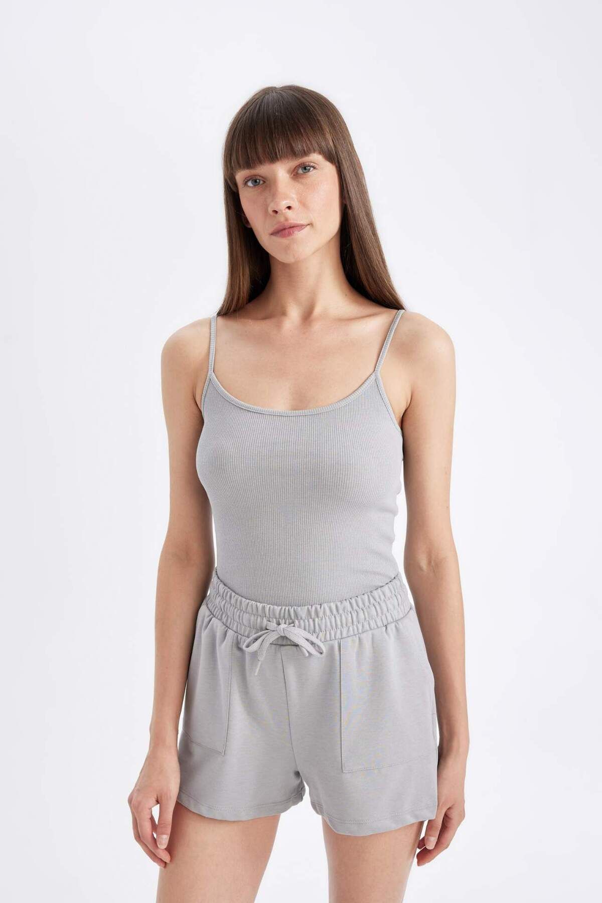 DeFacto-Corded Round Neck Camisole Tank Top - Regular Fit D3326Ax24Sm 1