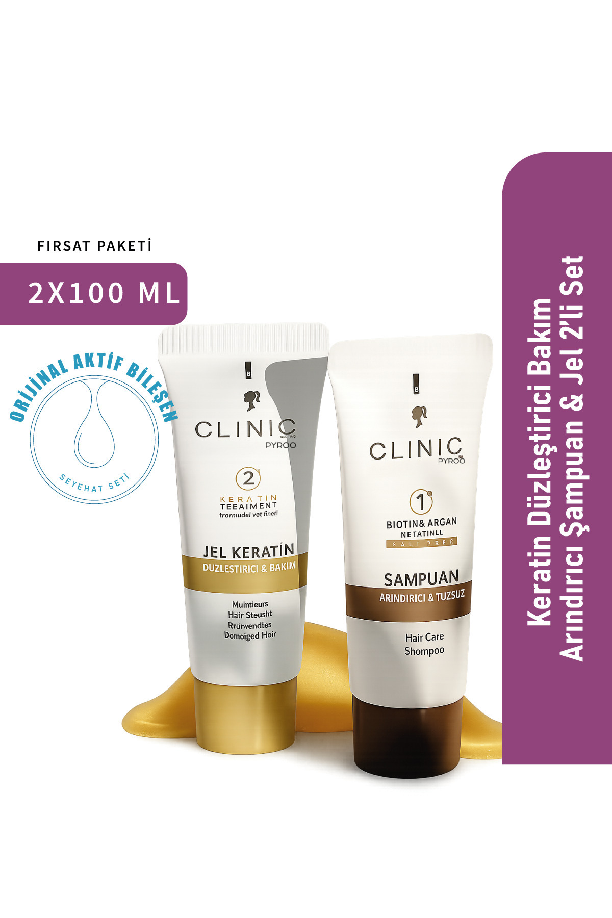 CLINIC PYROO Keratin Düzleştirici Bakım – Arındırıcı Şampuan & Jel 2’li Set | 2x100 ml — #düzleştirici