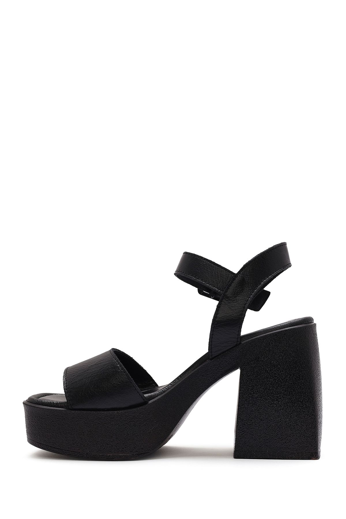 Derimod-Women's Black Ankle Buckle Platform Thick High Thick Heeled Leather Sandals 25Sfd131418 4