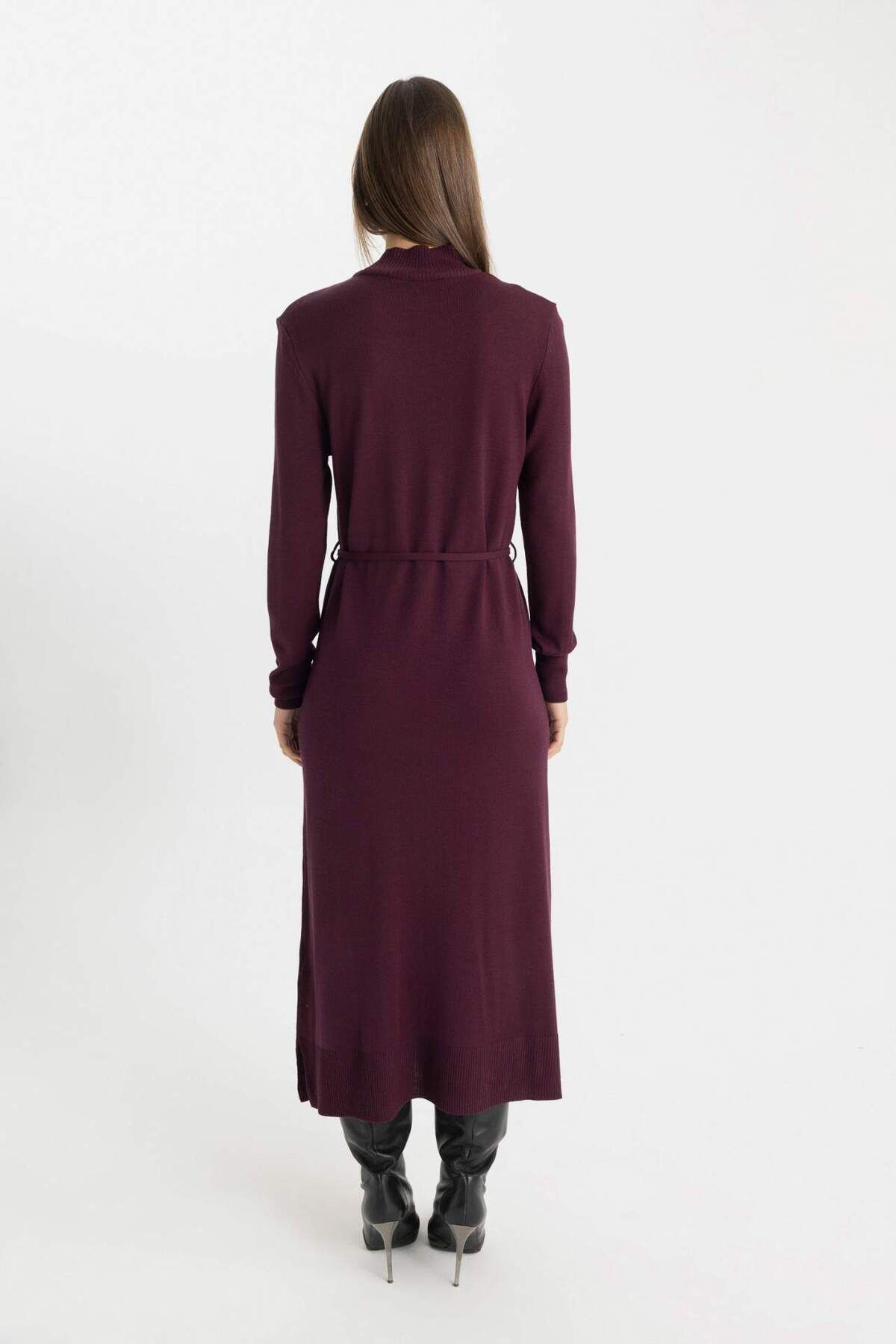 DeFacto-Regular Fit Halber Rollkragen Basic Plain Schlitz Langarm Maxi Strickkleid A9807AX24WN 5