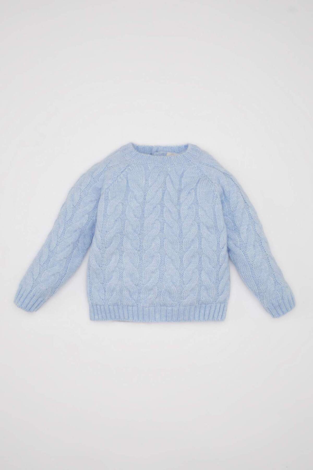 Defacto Kız Bebek Mavi Bisiklet Yaka Örgü Desenli Triko Kazak D0354A524AU fotoğrafı 2 (önizleme)