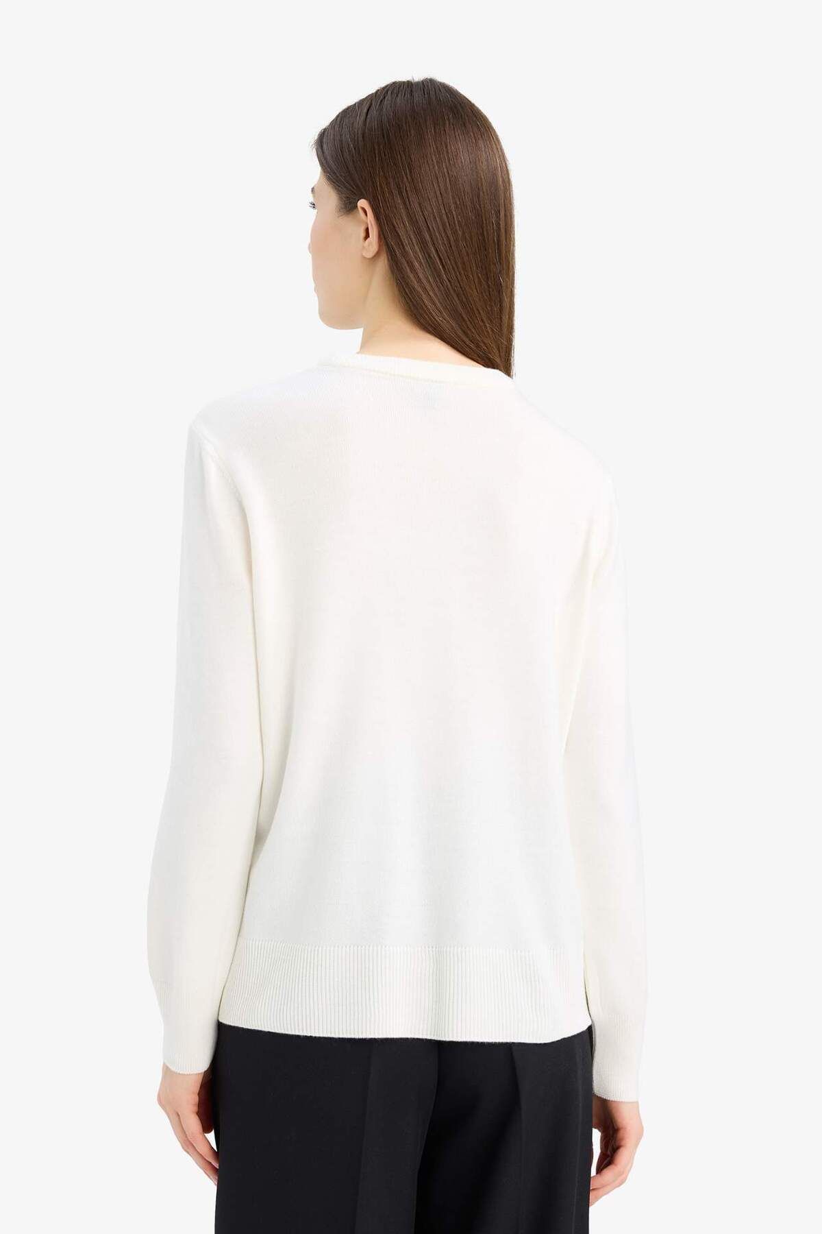 DeFacto-Regular Fit Soft Textured Crew Neck Basic Plain Knitwear Sweater C0058Ax24Wn 6