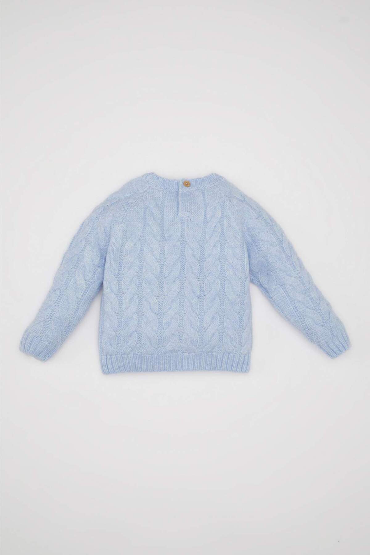 Defacto Kız Bebek Mavi Bisiklet Yaka Örgü Desenli Triko Kazak D0354A524AU fotoğrafı 5 (önizleme)