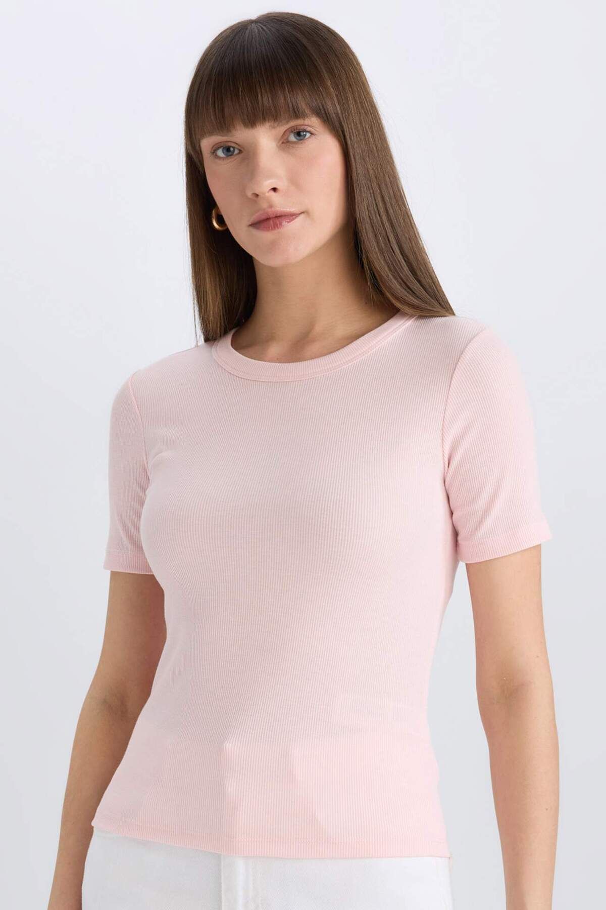 DeFacto-Slim Fit Crew Neck Keprová košile s krátkým rukávem C0097ax24sm 1