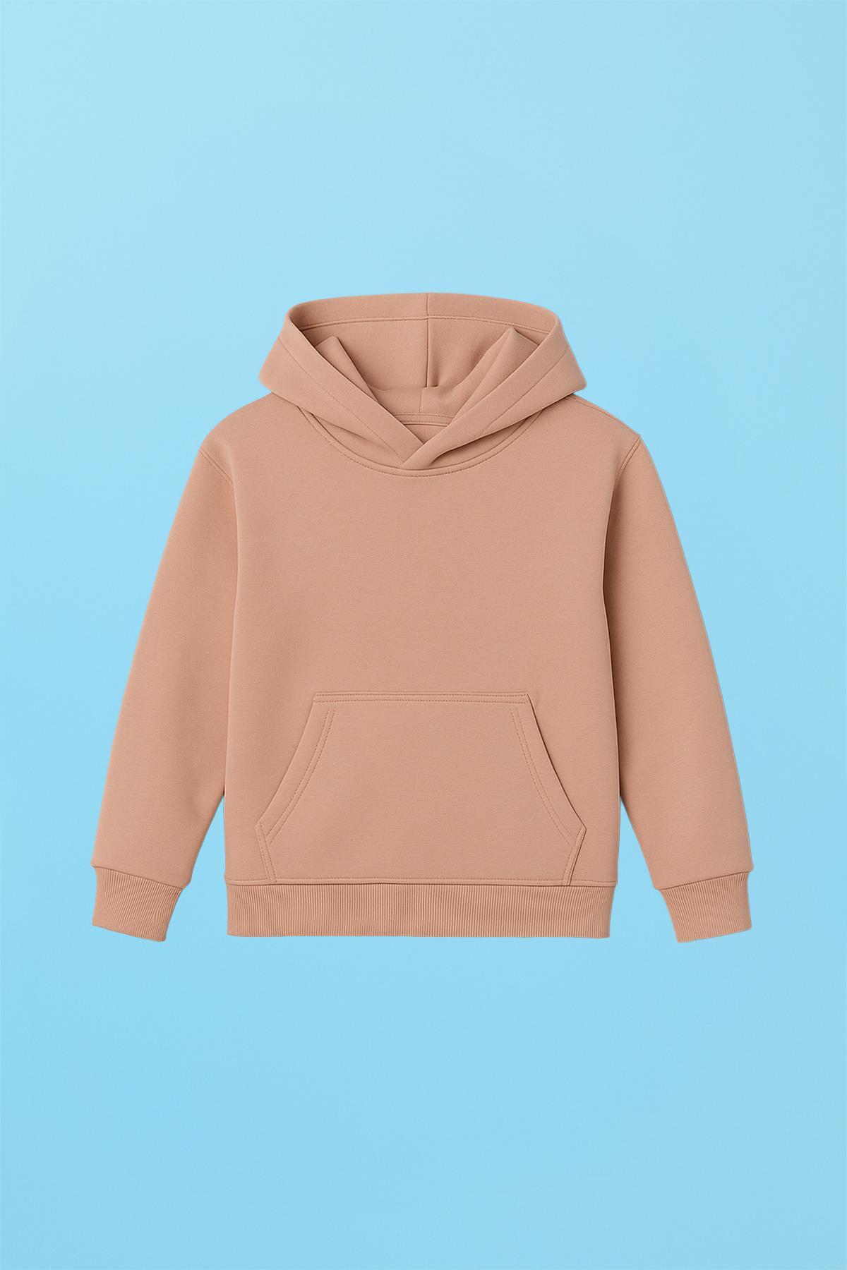Perendi Unisex Kapüşonlu Kanguru Cepli Şardonlu Kışlık Sweatshirt - Toprak fotoğrafı 2 (önizleme)