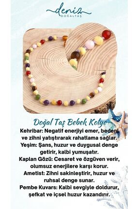 Deniz Doğal Taş Sertikalı Orjinal ( Taşlar) Doğaltaş Bebek Kolye - Kehribar,y...