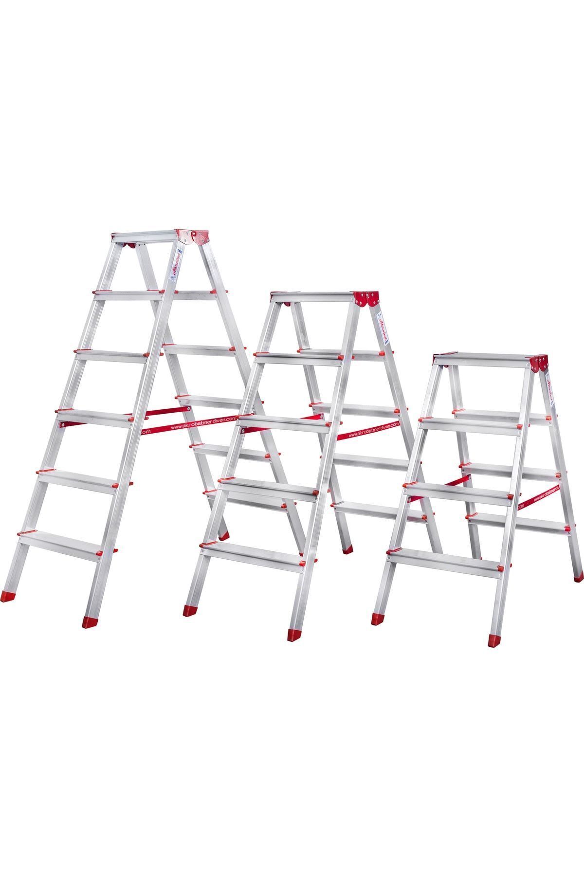 AKROBAT MERDİVEN 4 Basamaklı Çift Çıkışlı Alüminyum Merdiven