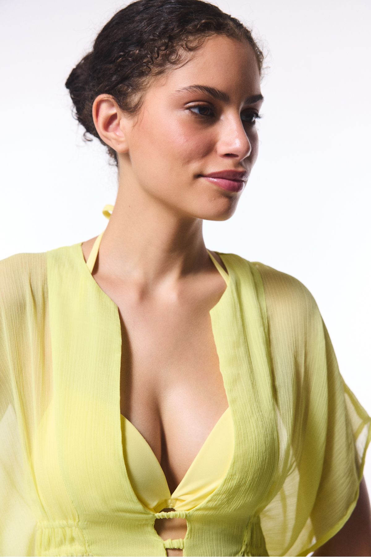 Penti-Gelber Basic-Chiffon-Mini-Kaftan mit V-Ausschnitt 3
