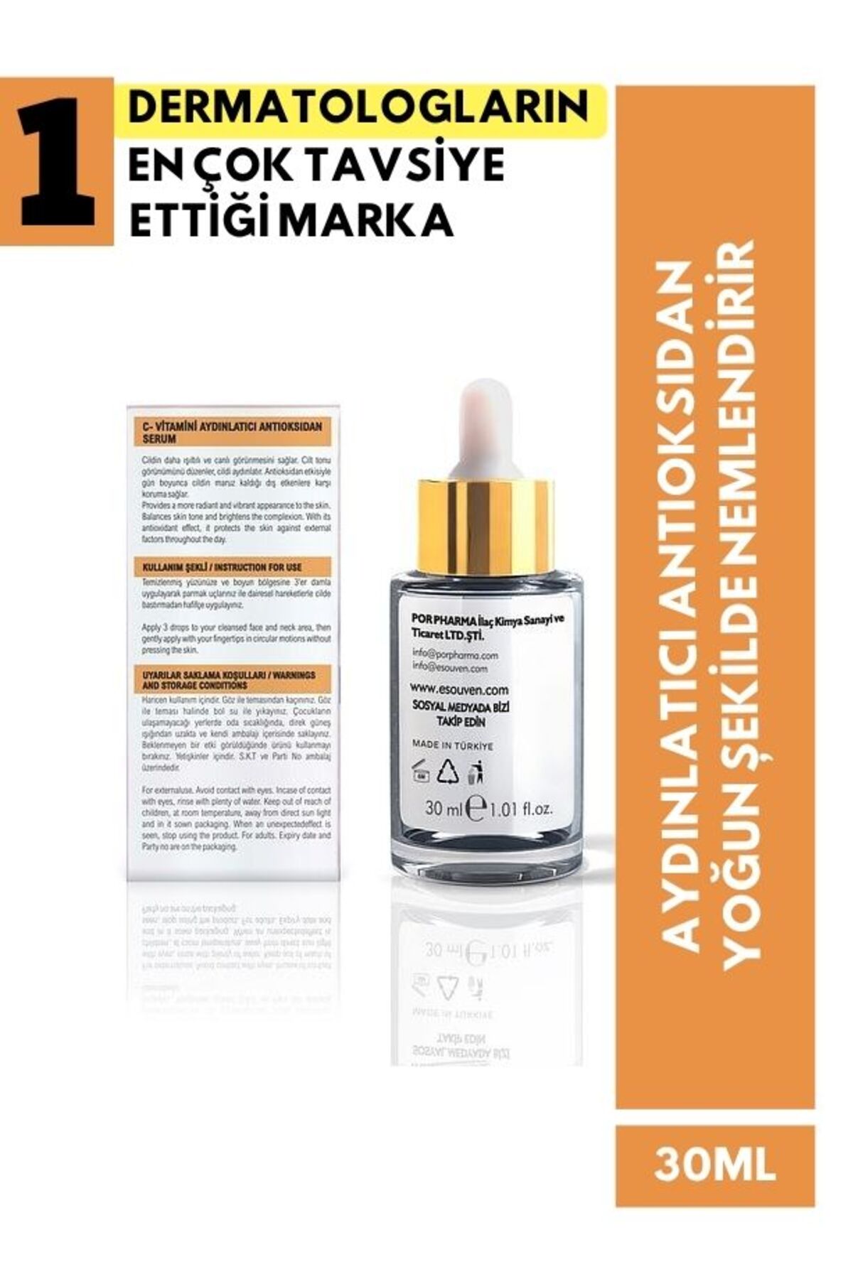 C-VİTAMİNİ NİACİNAMİDE&ARBUTİN&FERULİC ACİD AYDINLATICI- PARLATICI- TON EŞİTLEYİCİ-ANTİOKSİDAN SERUM — ESP-5024 — تصویر 7 از 7