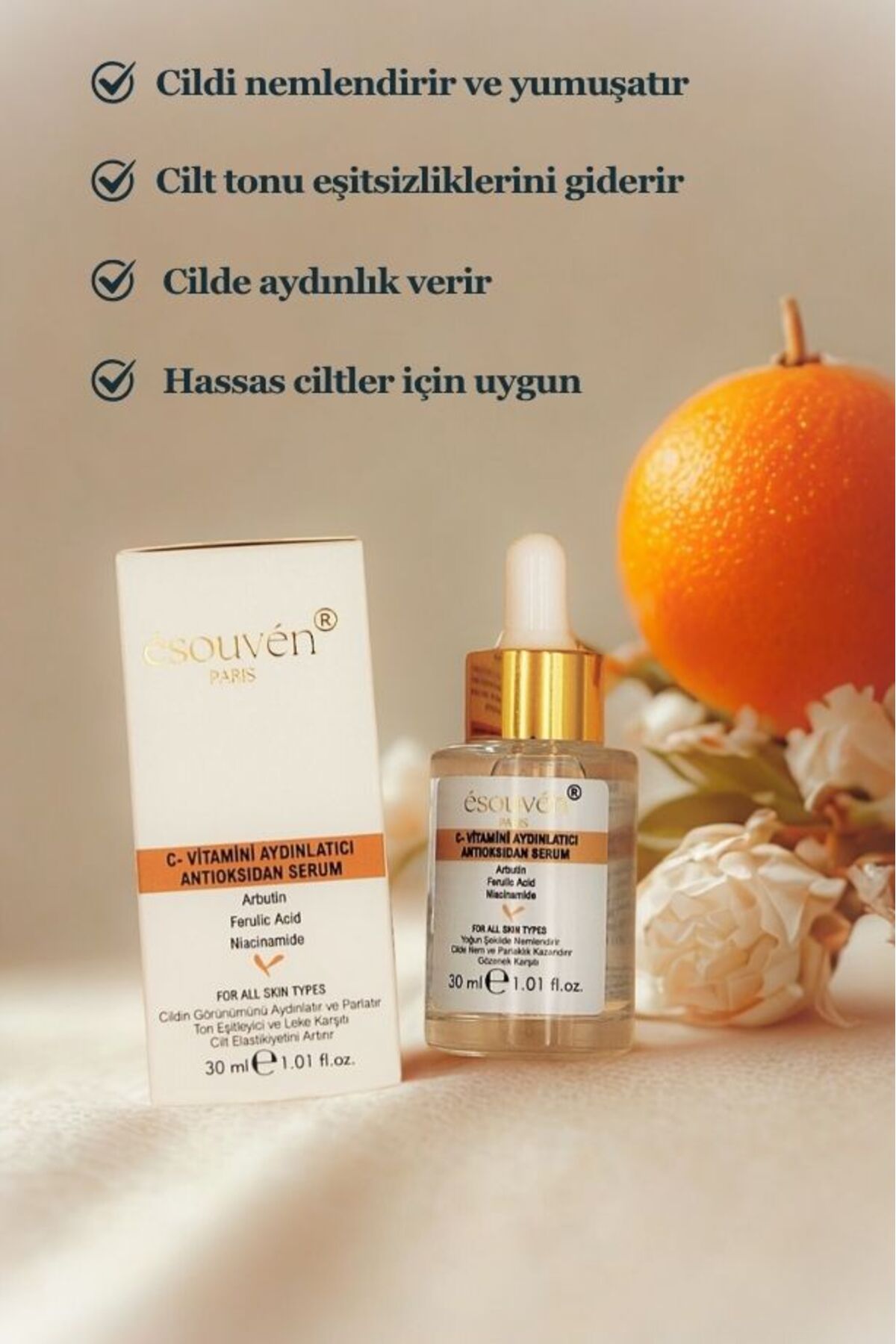 C-VİTAMİNİ NİACİNAMİDE&ARBUTİN&FERULİC ACİD AYDINLATICI- PARLATICI- TON EŞİTLEYİCİ-ANTİOKSİDAN SERUM — ESP-5024 — تصویر 6 از 7