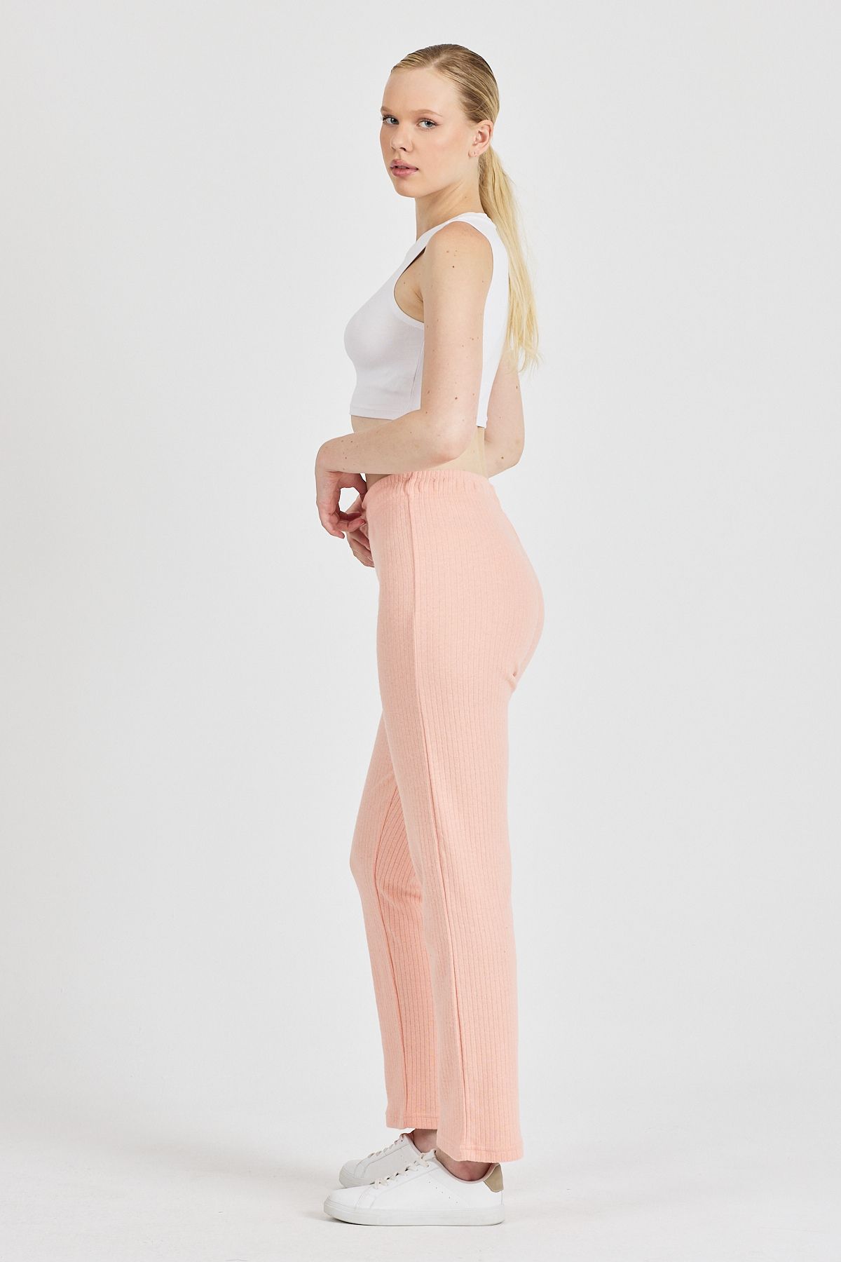 COMEOR-Women's High Waist Ribbed Wide Leg Casual Thin Sweatpants Pajamas 4