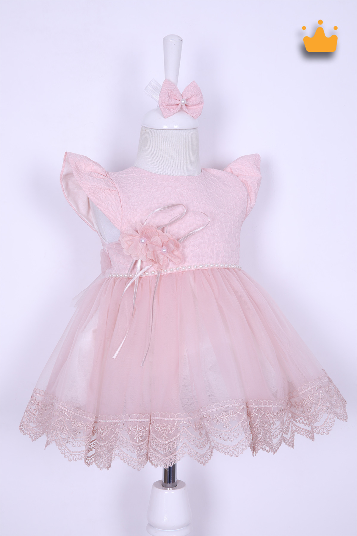 MİNİMONY 0-24 Ay Gofre Tül Etekli Kız Bebek Çocuk Abiye Bayramlık Elbise Saç Bandı Set Pudra 1007 fotoğrafı 2 (önizleme)