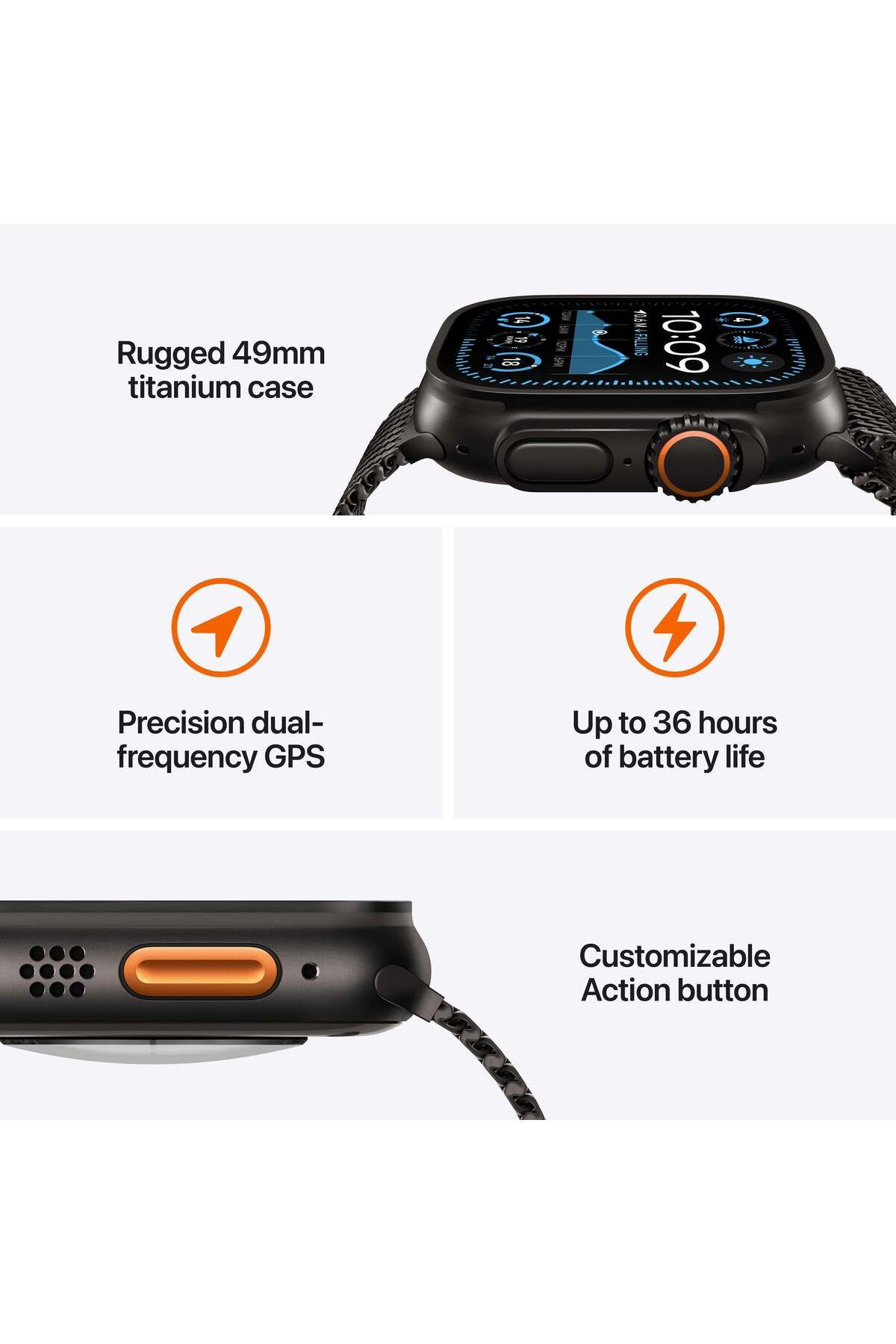 Apple-Watch Ultra 2 GPS + Cellular 49mm Black Titanium Case with Black Trail Loop - M/L 3