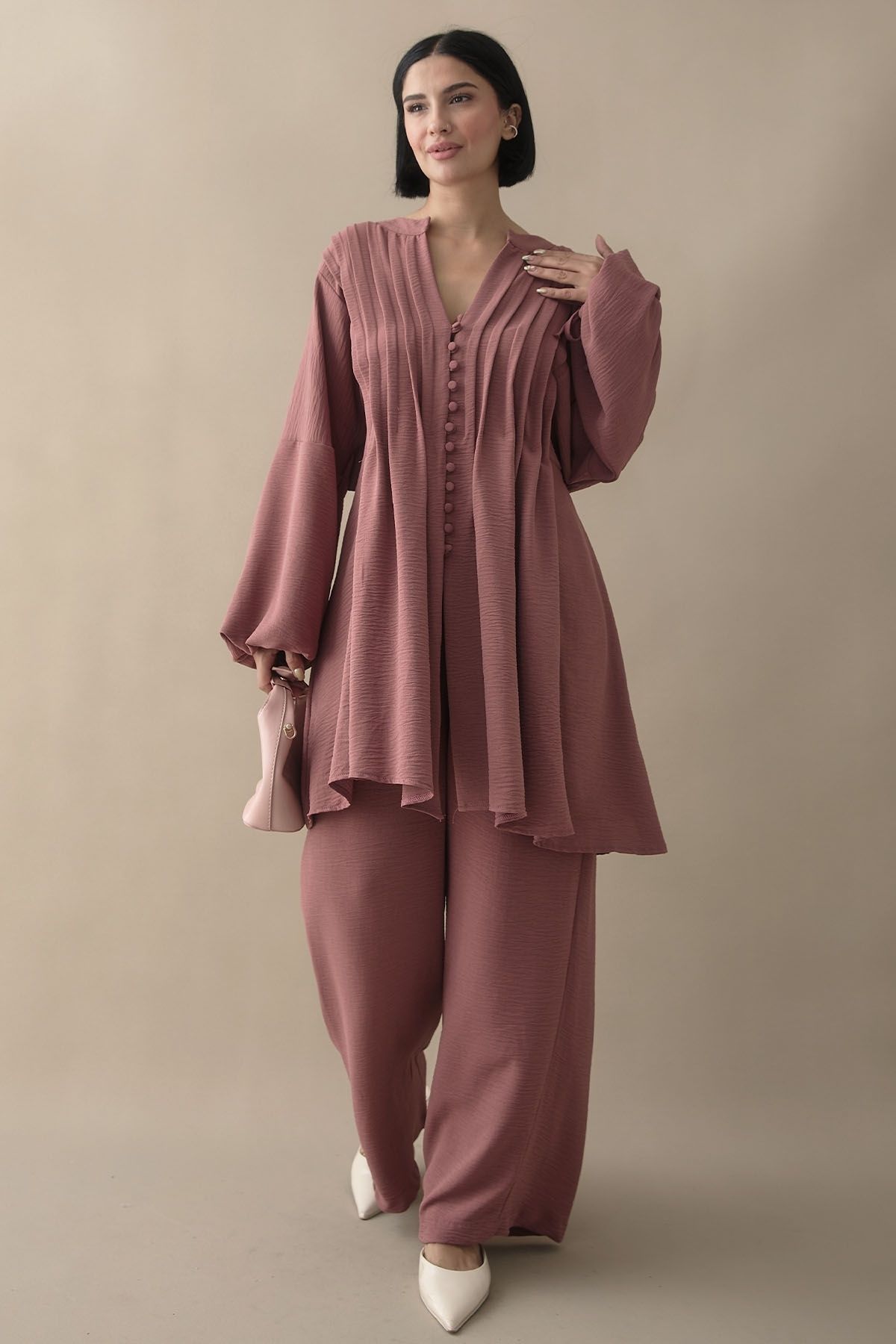 InStyle-Ribbed Handle Drawstring Dusty Rose Ayrobin Set 2