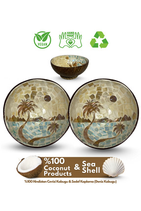 Coconut Products 2 Adet Island Design Sedef Kaplama Hindistan Cevizi Kase & K...