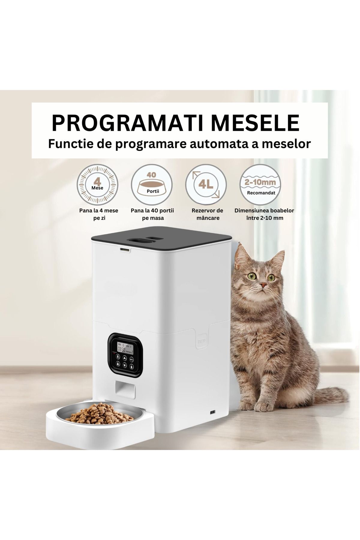 Infiniteea-Hrănitor automat pentru câini și pisici, 4L, Wifi, programabil 7