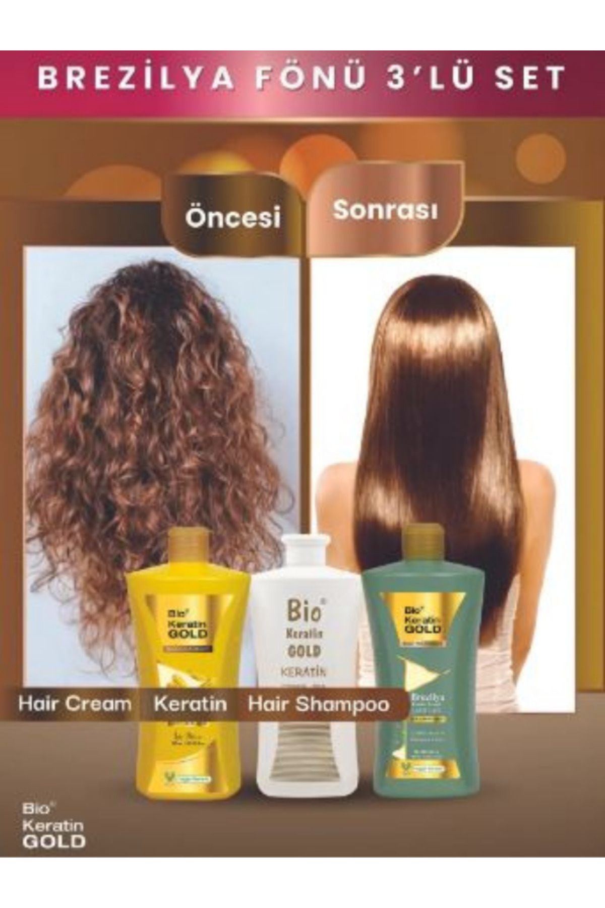 Premium Brezilya Fönü 3'lü Set Biotin&Kolajen Tuzsuz Şampuan + Saç Kremi + Keratin 700 ml — DVTPRM1 — تصویر 2 از 2