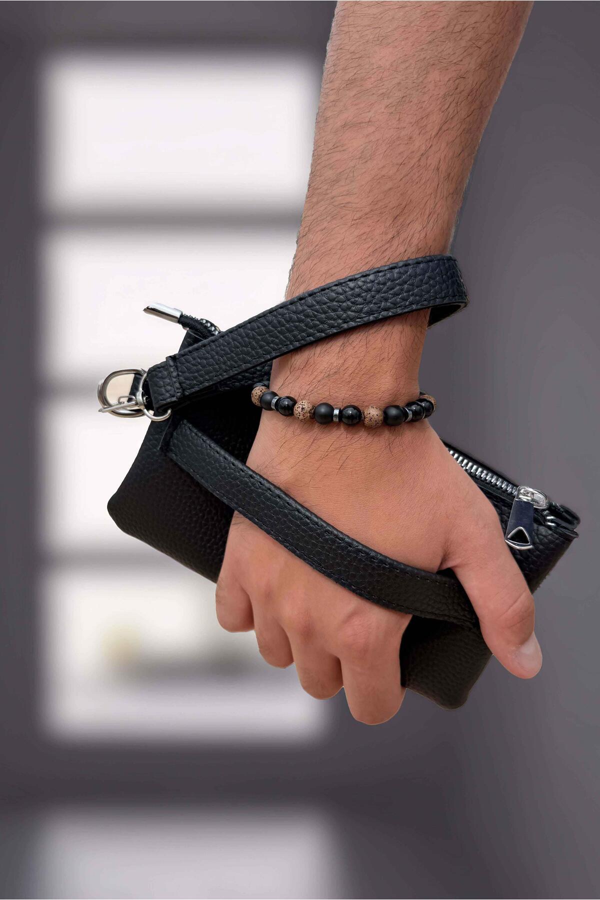 Valiberta  Saul Çift Kulplu 3 Bölmeli Deri Görünümlü Erkek El Çantası - Siyah - Görsel 2