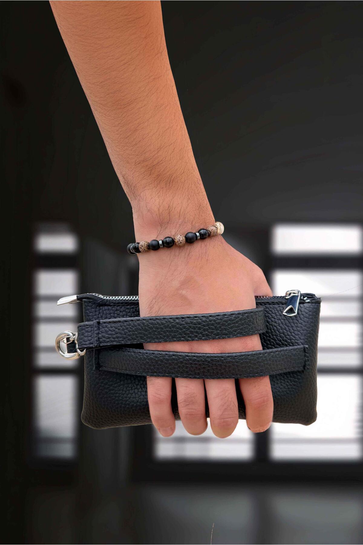 Valiberta  Saul Çift Kulplu 3 Bölmeli Deri Görünümlü Erkek El Çantası - Siyah - Görsel 6