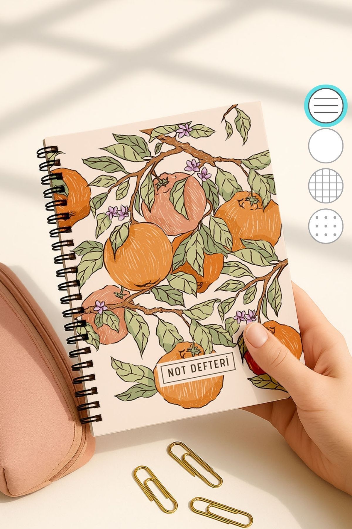 Eldesen Tasarım-A5 Spiral Line School Notebook, 50 Sheets 100 Pages, Cardboard Cover Notepad, Orange 1