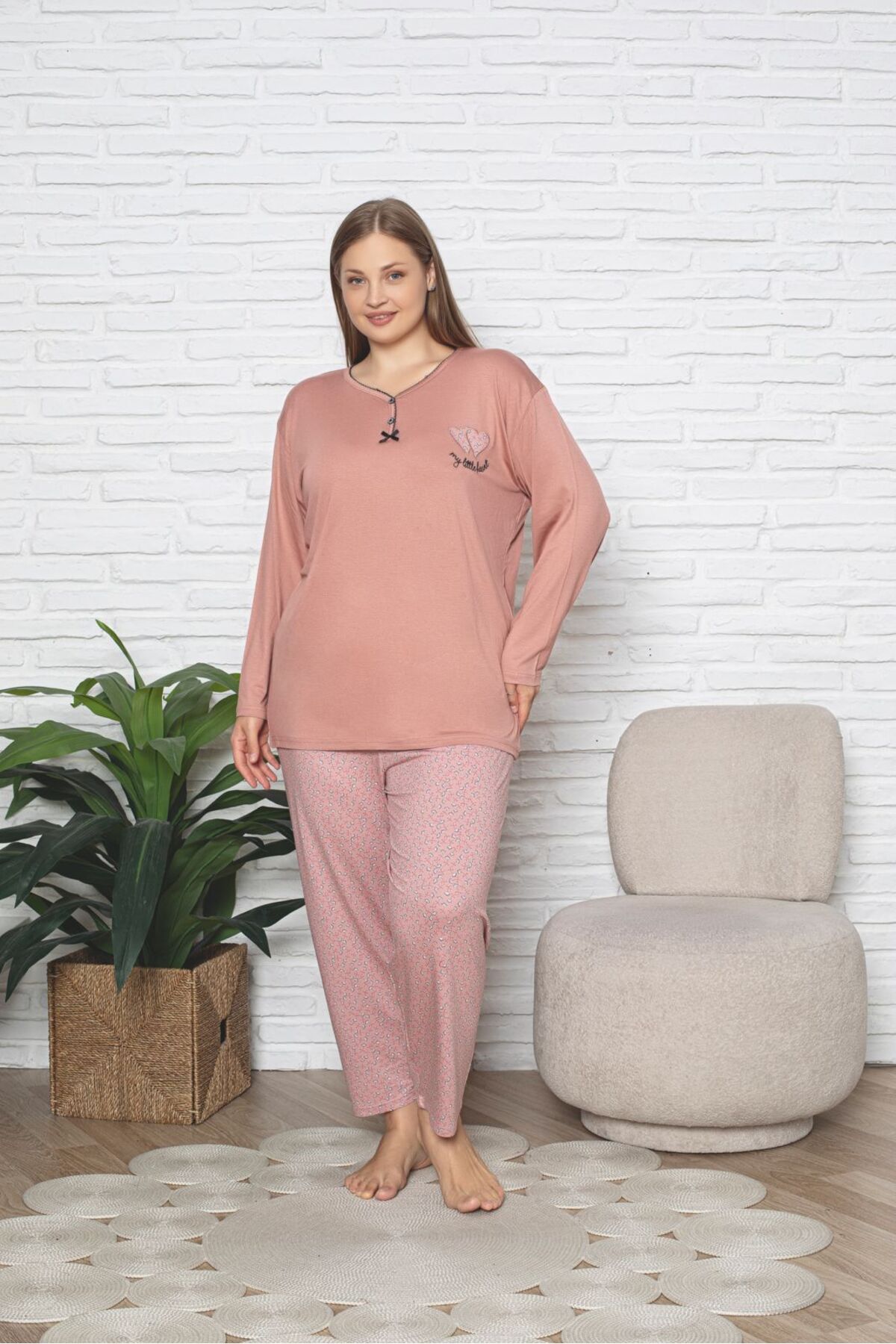 Asel-Σετ πιτζάμες με σχέδιο Lycra Plus Size 2