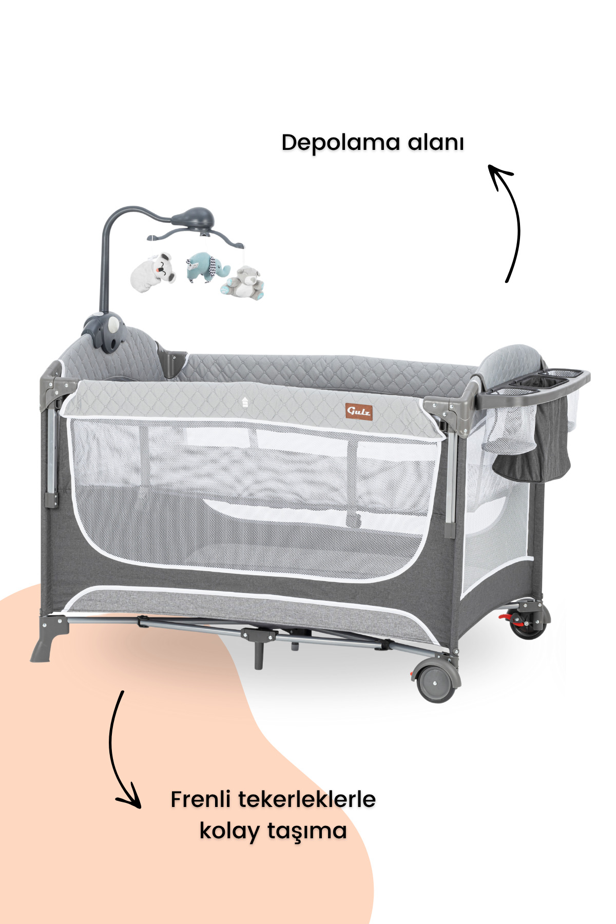 Gulz Atlas Plus Anne Yanı Sallanır Cibinlikli Dönenceli Oyun Parkı Bebek Beşik 70x110 Cm fotoğrafı 3 (önizleme)