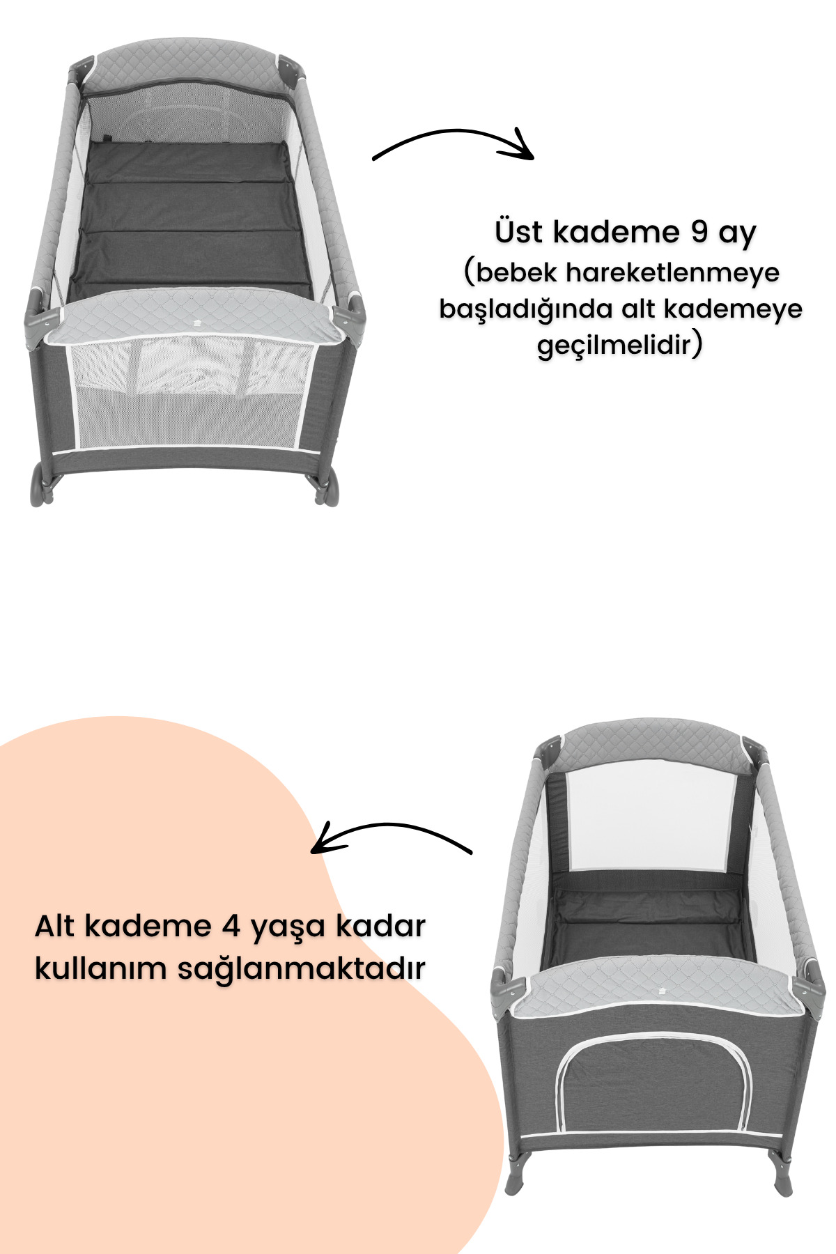 Gulz Atlas Plus Anne Yanı Sallanır Cibinlikli Dönenceli Oyun Parkı Bebek Beşik 70x110 Cm fotoğrafı 5 (önizleme)