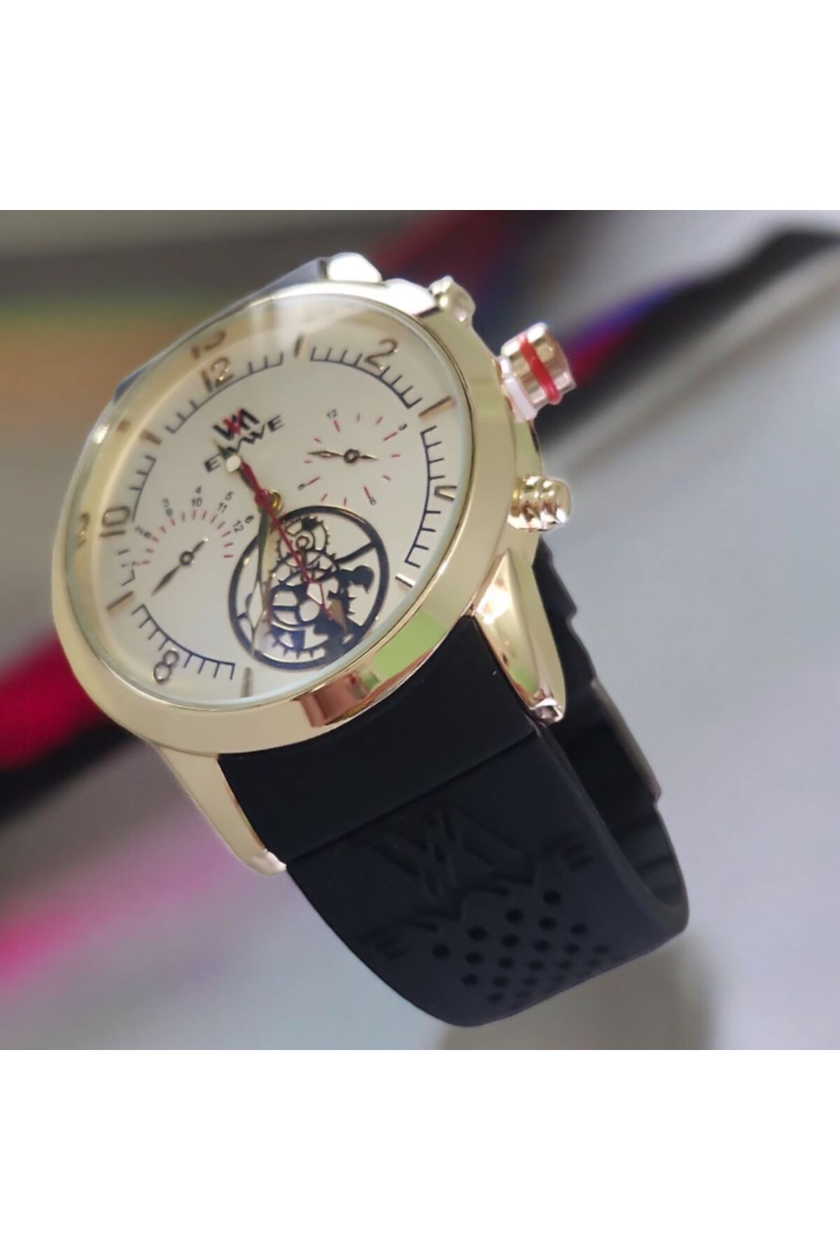 OEM-Ceas casual barbatesc, tip display analog, mecanism quartz, bratara din silicon 3