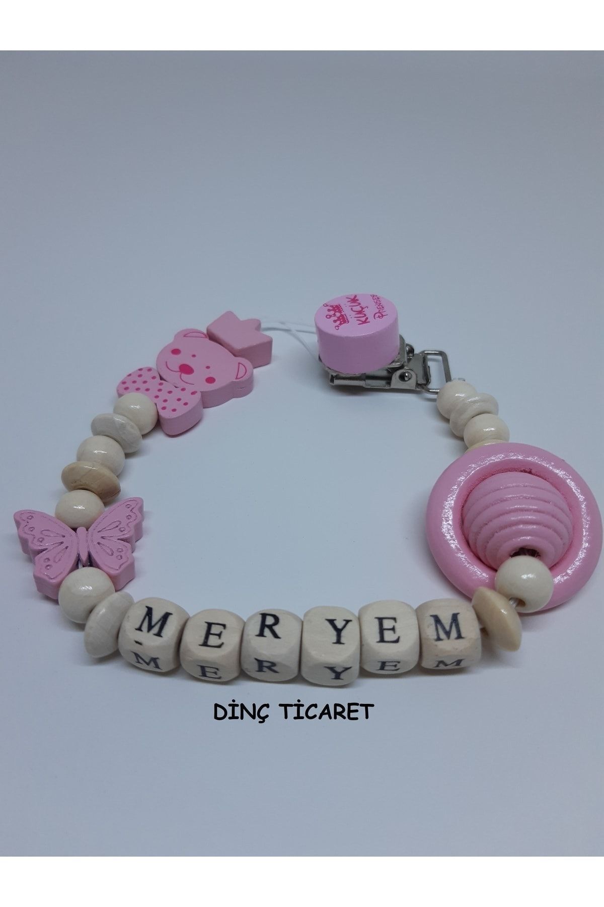 DİNÇ TİCARET %100 Ahşap Isimli Bebek Emzik Zinciri - Emzik Askısı