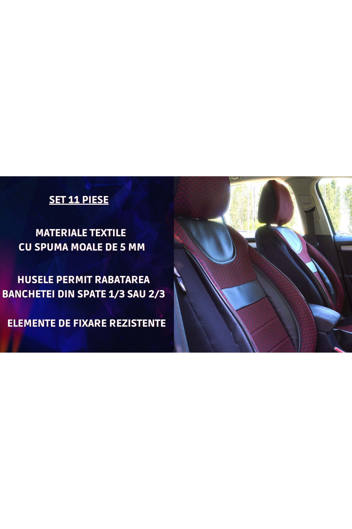 SMARTIC-Huse scaune auto, Dynamic, 11 piese, compatibile airbag, rabatabile, 3 straturi de material 5