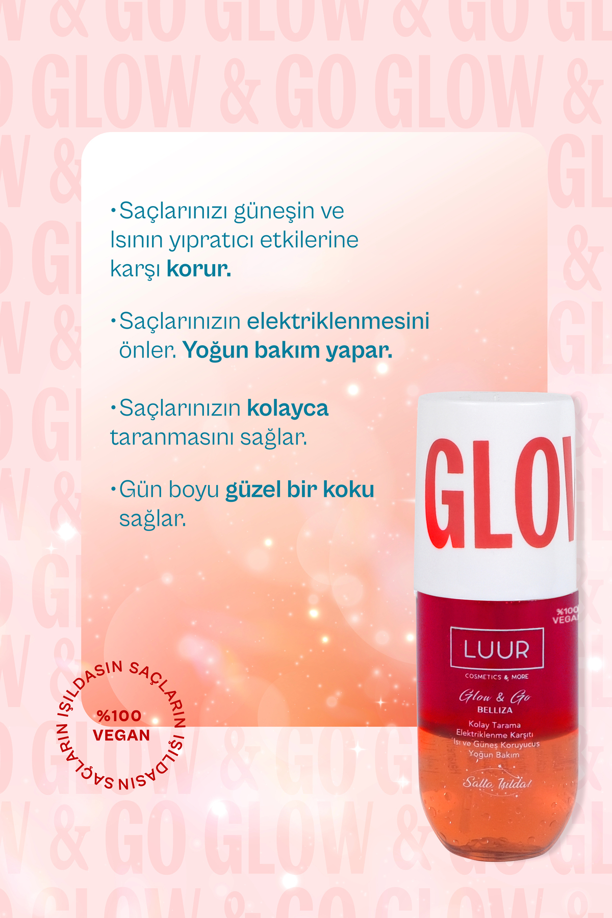 اسپری مراقبت از موی دو فاز Glow & Go Belliza، ضد وز، محافظ حرارت، براق کننده، ۱۰۰ میلی لیتر — LGL04 — تصویر 2 از 5
